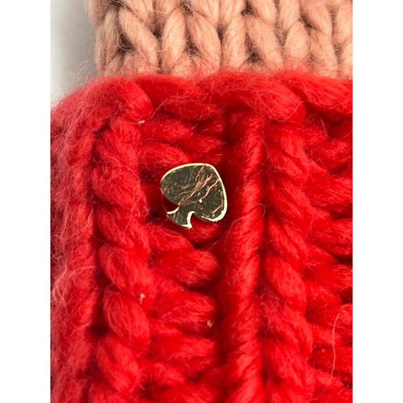 Kate Spade New York Pom‎ Pom Beanie Hat Striped Wool Blend Red Pink - Picture 5 of 7